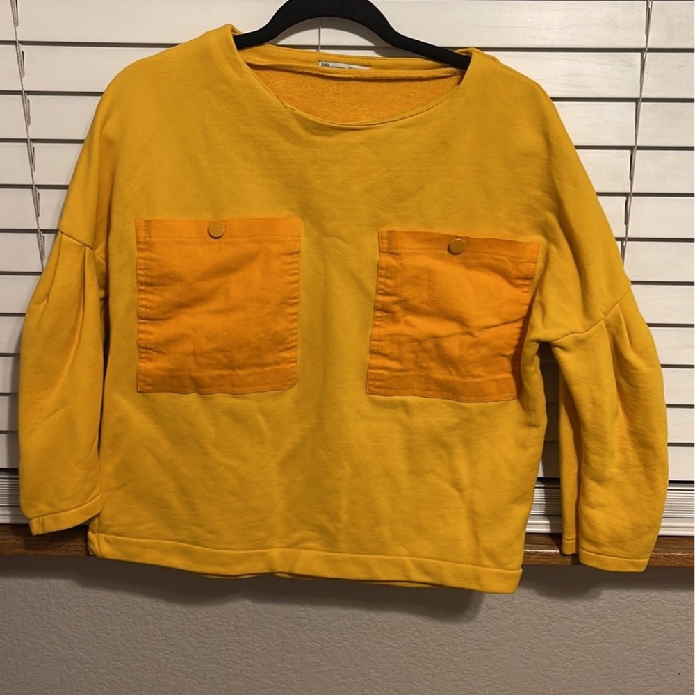 Yellow Sweatshirt with Orange Pockets